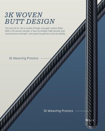 Білльярдний кий для брейків KONLLEN Heavy Hitter, карбоновий, з наконечником 12.9 мм, кий для удару, кий для пулу (KL-HH), 1/2 розділений, 3-х частинний кий для брейків та джампів, KL-HH Uniloc