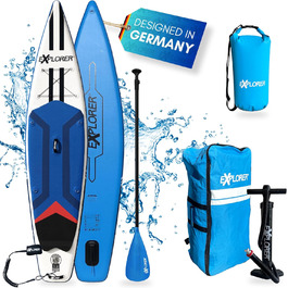 Надувна SUP-дошка EXPLORER TOURER 12.6 для плавання стоячи, комплект до 180 кг: алюмінієве весло, рюкзак, насос, плавник, ремкомплект