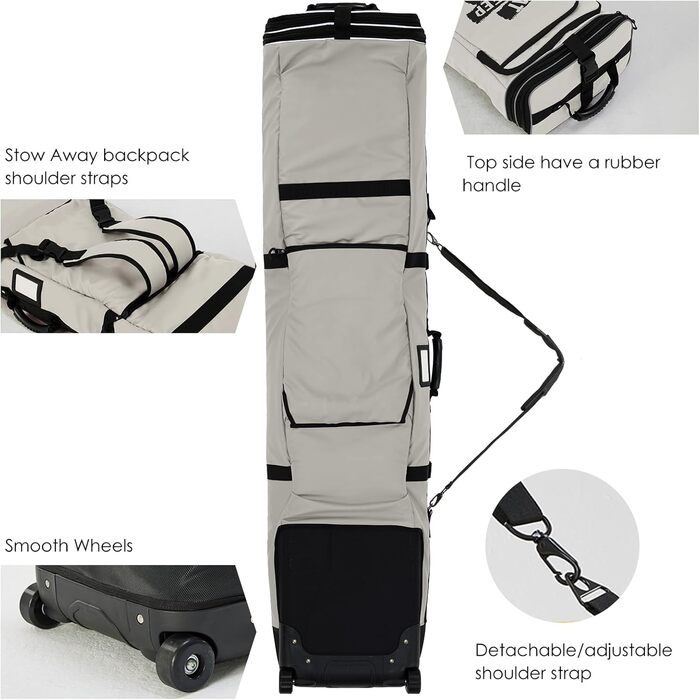 Чохол для сноуборду XCMAN на колесах, 160/190 см, сірий - для перевезення та подорожей