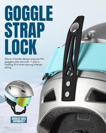 Шолом гірськолижний унісекс, регульований, 12 вентиляційних отворів, знімний внутрішній підкладковий шар та навушники, легкий сноуборд шолом для зимових видів спорту (сріблястий, L: 59-61 см)