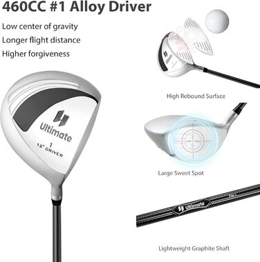 LIFEZEAL Комплект жіночого гольф-сету: ключки, сумка, драйвер, фейрвей, гібрид, айрон, паттер (чорний)