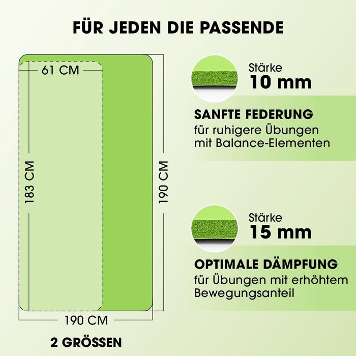 Фітнес килимок DoYourFitness: неслизький, 183x61 см або XXL 190x100 см, 0,8-2 см товщина. Захист суглобів, для йоги та фітнесу, підходить для початківців та професіоналів, для використання в приміщенні та на вулиці. Зелений.