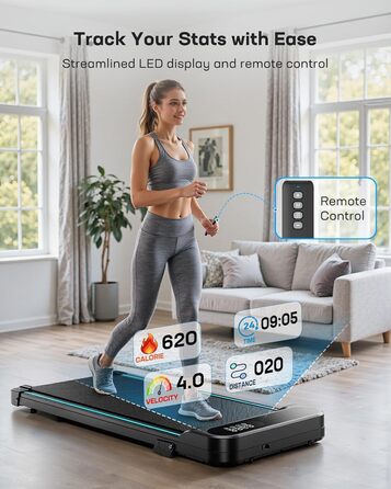 Бігова доріжка HUANUO Walking Pad для дому та офісу з нахилом 5%, вантажопідйомністю 150 кг, 2.5 к.с., з пультом та LED-дисплеєм, чорна