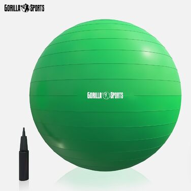 Гімнастичний м'яч GORILLA SPORTS 55 см, анти-вибух, до 500 кг, для йоги, фітнесу, офісу, з насосом, зелений