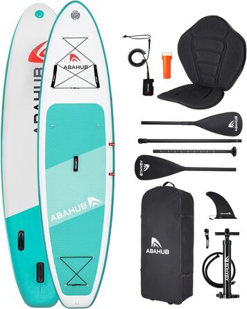 Надувна SUP-дошка Abahub 320x78x15 см, комплект для сап-серфінгу, синя/зелена/помаранчева/червона, з регульованим алюмінієвим веслом, сидінням для каяка, для веслування, риболовлі та каное