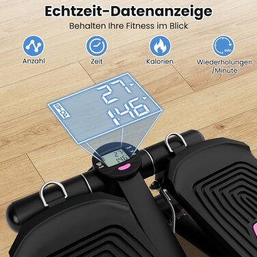 Міні степер GYMAX для дому з тросами, LCD-дисплеєм та регулюванням висоти, до 100 кг, чорний