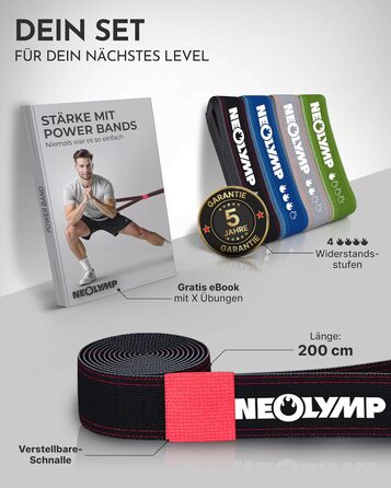 Стрічка для гімнастики Neolymp: екологічна, міцна, для різноманітного тренування – стрічки опору з регулюванням, фітнес-стрічки, Powerband