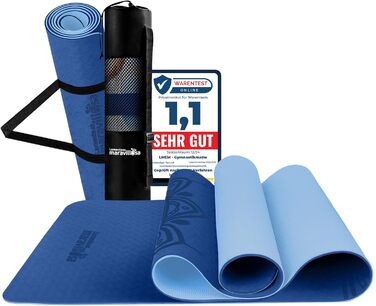 Килимок для гімнастики та йоги LA MENTE ES MARAVILLOSA з неслизькою поверхнею, сумкою та електронною книгою для занять фітнесом, пілатесом та воркаутом. Розмір 183x61 см, колір: блакитний мандала + блакитний