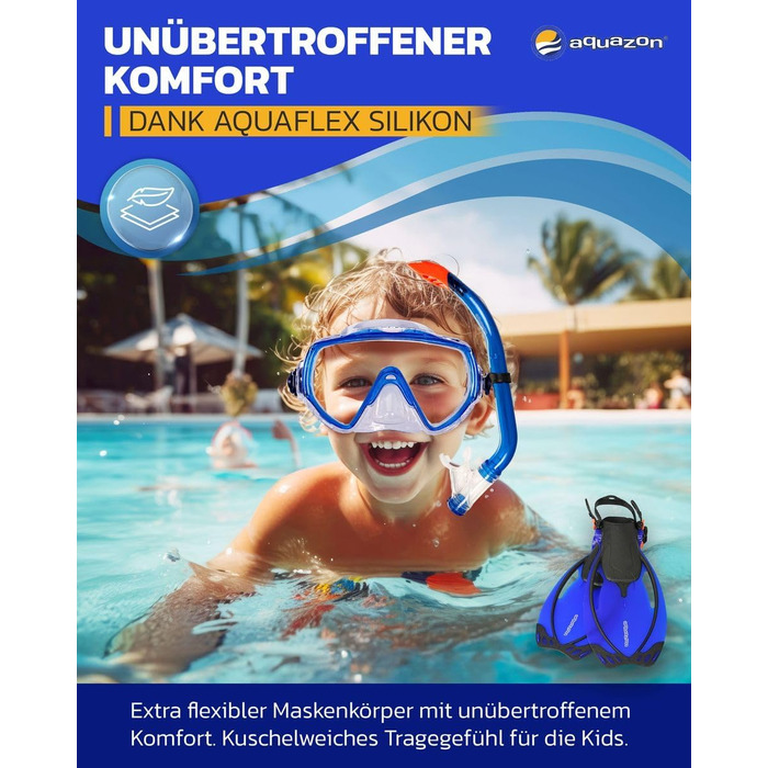 Набір для снорклінгу Aquazon Miami для дітей, рожевий (32/37), маска з антизапотіваючим склом, трубка, ласти
