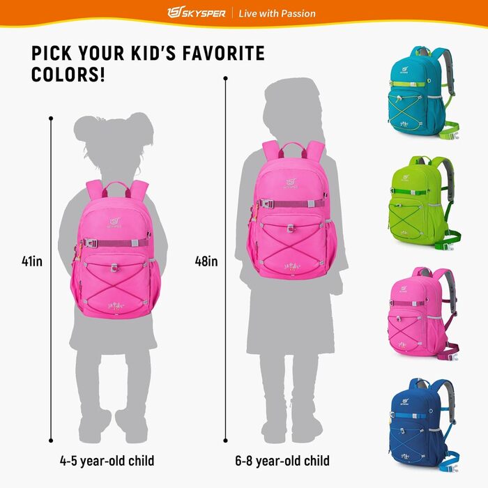 Дитячий рюкзак SKYSPER 15L для піших прогулянок, зручний рюкзак для хлопчиків та дівчаток, рожевий, Outdoor