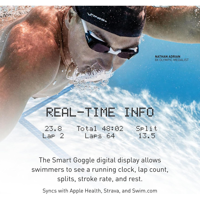Розумні плавальні окуляри Finis Smart Goggle із дзеркальними лінзами, антифог та UV-захистом, трекер для плавання, для дорослих, синій