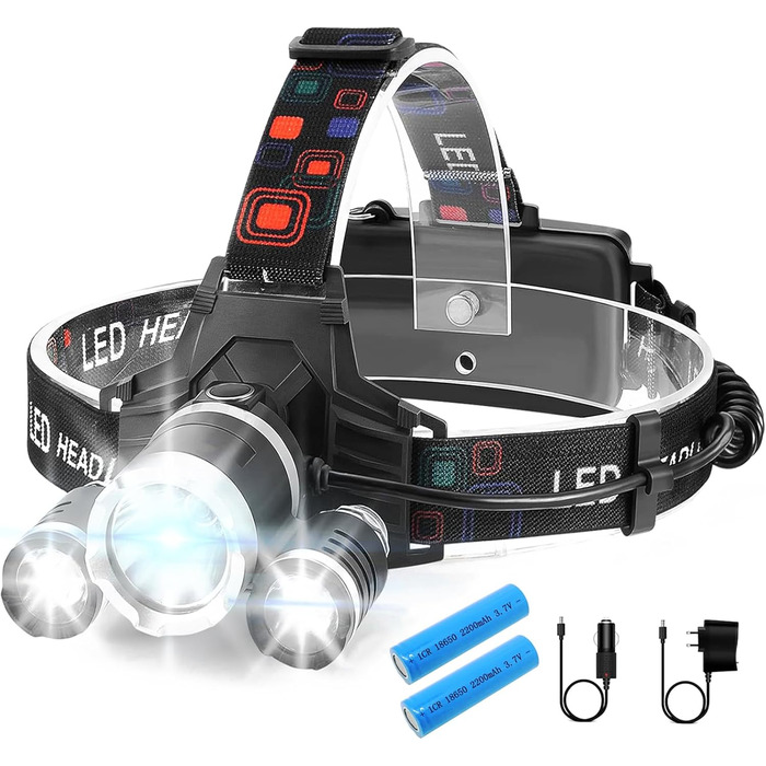 LED налобний ліхтар, 2 шт., перезаряжається, 230° широкий кут, 3 LED, датчик світла, водонепроникний, легкий. Ідеально для бігу, риболовлі та інших активностей. Білий світловий потік *2 (білий).