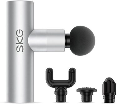 Масажний пістолет SKG F3 Lite Mini, 4 режими, 4 насадки, 3200 об/хв, USB-C, сріблястий