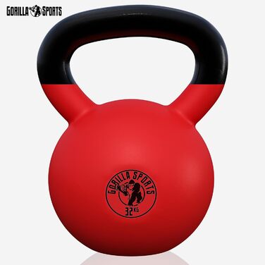 Кетлебел GORILLA SPORTS 32 кг з вініловим покриттям, гантеля-куля з чавуну для фітнесу та силових тренувань