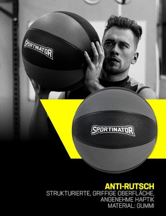 Медичний м'яч SPORTINATOR 3 кг, сірий/чорний, для силових та функціональних тренувань