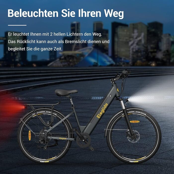 Електровелосипед Eleglide T1 Step-Thru 27.5'' для міста та туризму, 250 Вт, 36В 13А·год літієва батарея, запас ходу до 100 км, LCD-дисплей, європейський стандарт