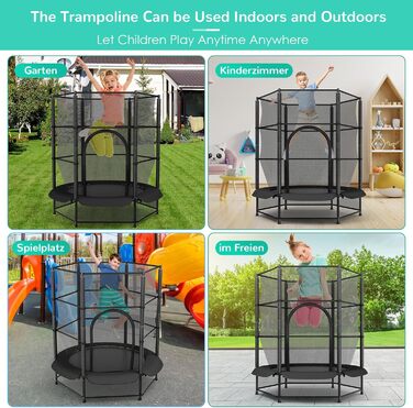 Батут для дітей LIFERUN Ø140 см з сіткою безпеки, для саду та дому, до 50 кг, чорний