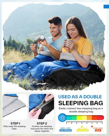 Сплячий мішок літній Sportneer 190x85 см: легкий, водонепроникний, для кемпінгу, походів, подорожей (блакитний)