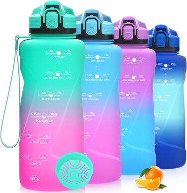 Дитяча спортивна пляшка для води Niggeey 2 л, мотиваційна, з часом, BPA-free, тритан, герметична, для школи, спорту, фітнесу, зелено-фіолетова