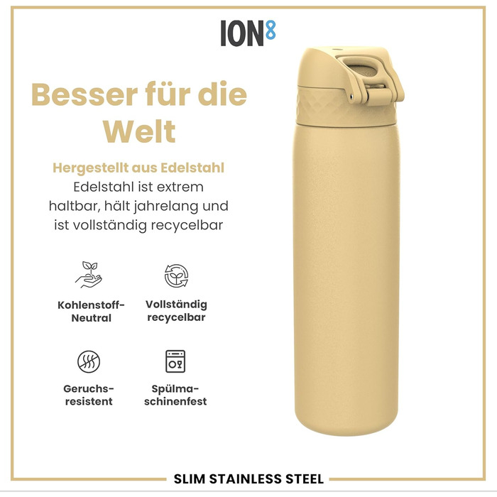 Фляга для води ION8 Leicht 600 мл, сталь, без ізоляції, з клапаном, зручна у використанні