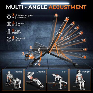 Складана лава для тренувань 400 кг, регульована, для фітнесу та силових тренувань, багатофункціональна, для дому та спортзалу