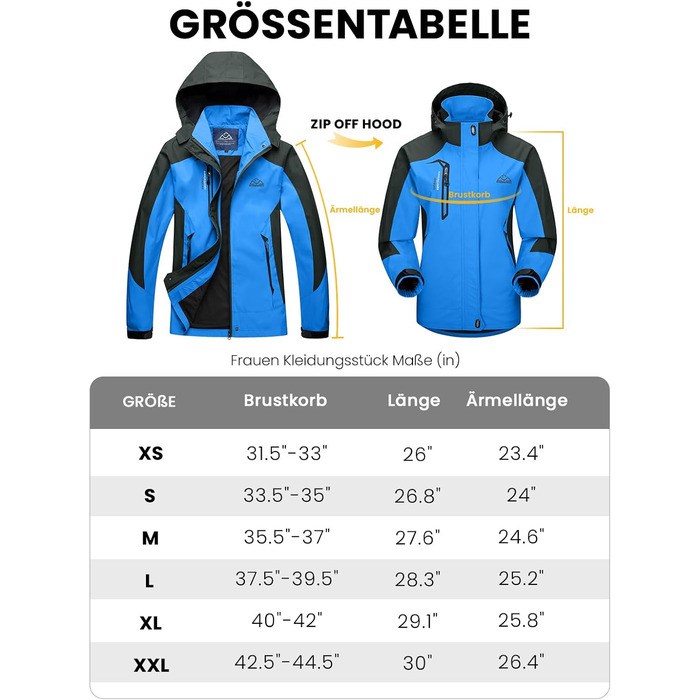 Жіноча трекінгова куртка Outdoor, вітронепроникна та водонепроникна куртка-дощовик, дихаюча функціональна куртка з відстібаною капюшоном (Блакитна, M)