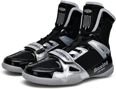 Боксерські кросівки для чоловіків. Зручні та дихаючі кросівки для боксу, єдиноборств, фітнесу та бодібілдингу. Білий, сірий, чорний, срібний кольори. Розмір EU 31