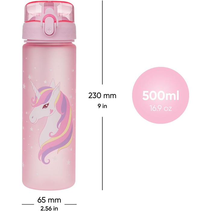 Дитяча пляшка для води Baagl Trinkflasche 500 мл, непротікаюча, Tritan (Єдиноріг I) для школи та спорту