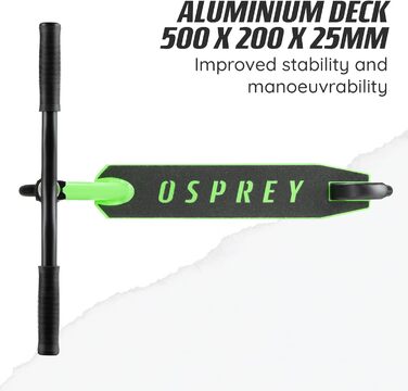 Самокат трюковий Osprey Stunt Pro 360: для дітей, підлітків та дорослих, з підшипниками ABEC 5, зелений