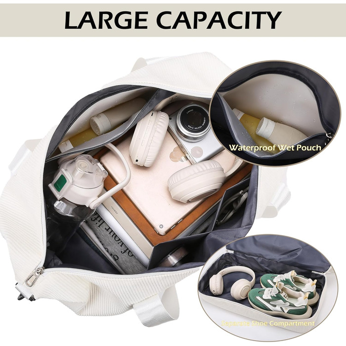 Спортивна сумка-рюкзак для жінок, 35л, Weekender, для подорожей та тренувань, з відділенням для взуття та мокрих речей, бежева