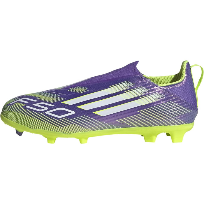 Дитячі футбольні бутси adidas F50 League Laceless для гри на твердих поверхнях, розмір 33.5 EU, фіолетовий, білий, лимонний