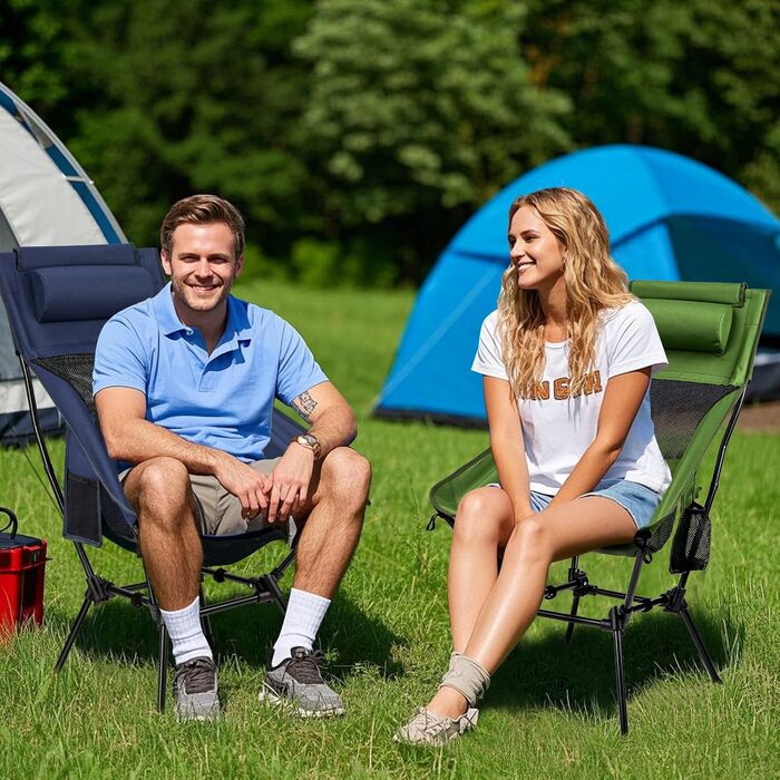 Складний туристичний стілець Hochlehner з підголівником, 150 кг, ультралегкий, портативний, для кемпінгу, риболовлі, пляжу, відпочинку на природі та піших прогулянок (Indigoblau)