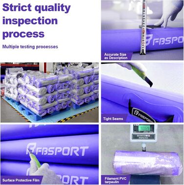 FBSPORT Airtrack Matte - килимок для гімнастики та йоги, 10/20 см, з насосом та сумкою