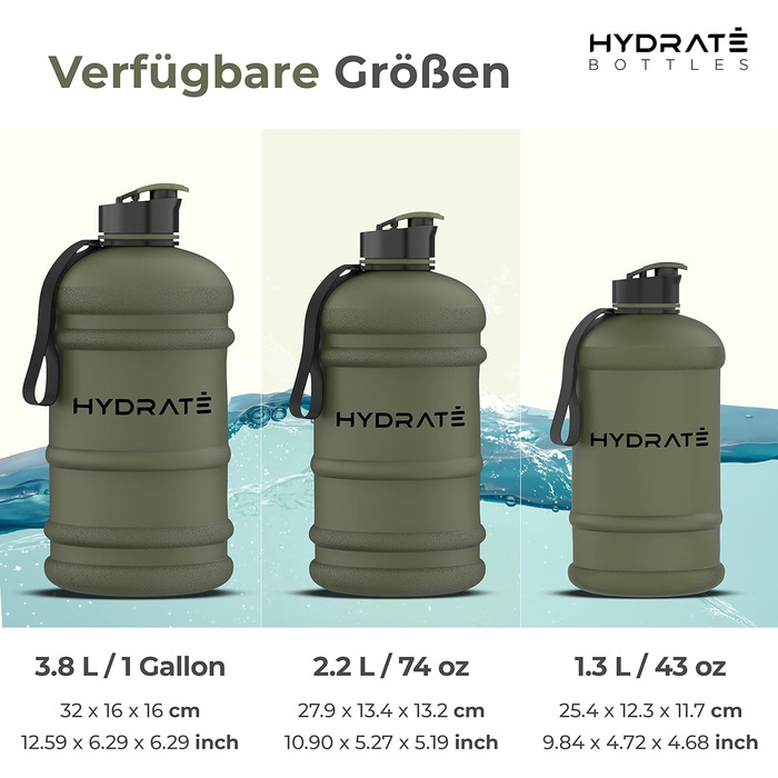 Фляга для води HYDRATE XL 2.2 л - для спортзалу, спорту та подорожей, без BPA, міцна, об'єм 2188 мл (Матовий камуфляж)