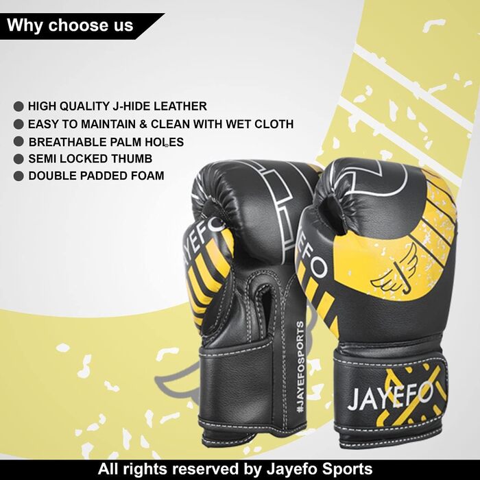 Дитячі боксерські рукавички Jayefo 7 oz, жовті, для кікбоксингу та муай тай