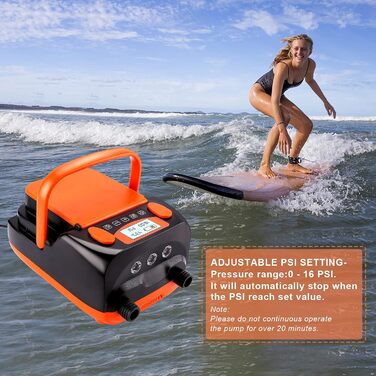 Електричний надувний насос AGPtEK 6000mAh для SUP, матраців, наметів та човнів. 16 PSI, 12V, акумуляторний компресор
