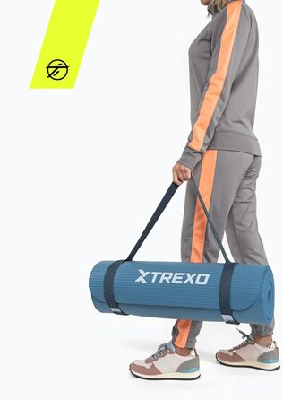 TREXO килимок для фітнесу NBR 183x61 см, 15 мм, синій, з ручками