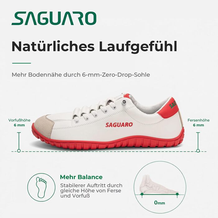 Кросівки barefoot SAGUARO для чоловіків та жінок: мінімалістичне взуття з широким носком та підошвою Zero Drop, червоні, р. 40 EU