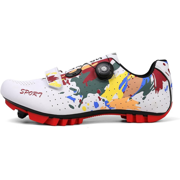 Велосипедні черевики для чоловіків та жінок, кольоровий принт графіті, MTB Radsportschuhe, черевики для гірського велосипеда, кросівки, дихаючі, outdoor, велосипедні черевики, велосипедні черевики Spin MTB, 40 EU, білий