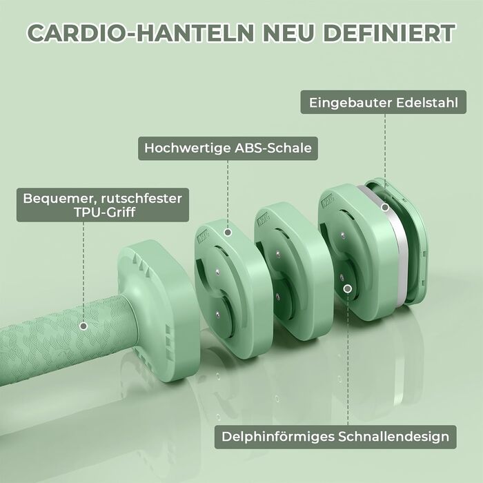 Набір розбірних гантелей Dripex (2 x 2,5 кг), квадратні обтяжувачі для фітнесу та тренувань вдома, колір трав'яний зелений