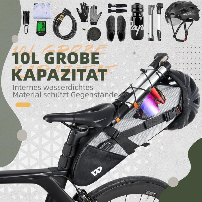 Велосипедна сідельна сумка XIQI 10 л, водонепроникна для MTB, шосейних та складаних велосипедів