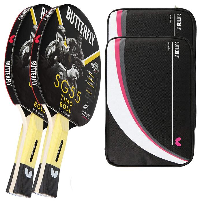 Тенісний стіл Butterfly® Timo Boll SG55 | Ракетка для пінг-понгу, тренувань, хобі | Для досвідчених гравців | Висока якість | Сертифікована ITTF Pan Asia гума | Анатомічна форма ручки з smart.Grip (комплект з 2 чохлами DC2 та ще однією ракеткою)