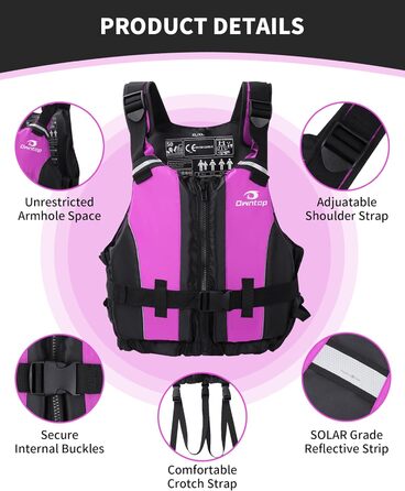Спасальний жилет Owntop для дорослих, рожевий, M-L. Легкий жилет з піни, унісекс, для SUP, каякінгу, риболовлі, вітрильного спорту, каное.