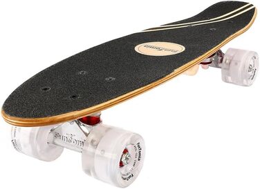 Скейтборд круїзер FunTomia Mini-Board 57см, канадський клен (7 шарів), ABEC-9 підшипники, рожевий з білими LED колесами