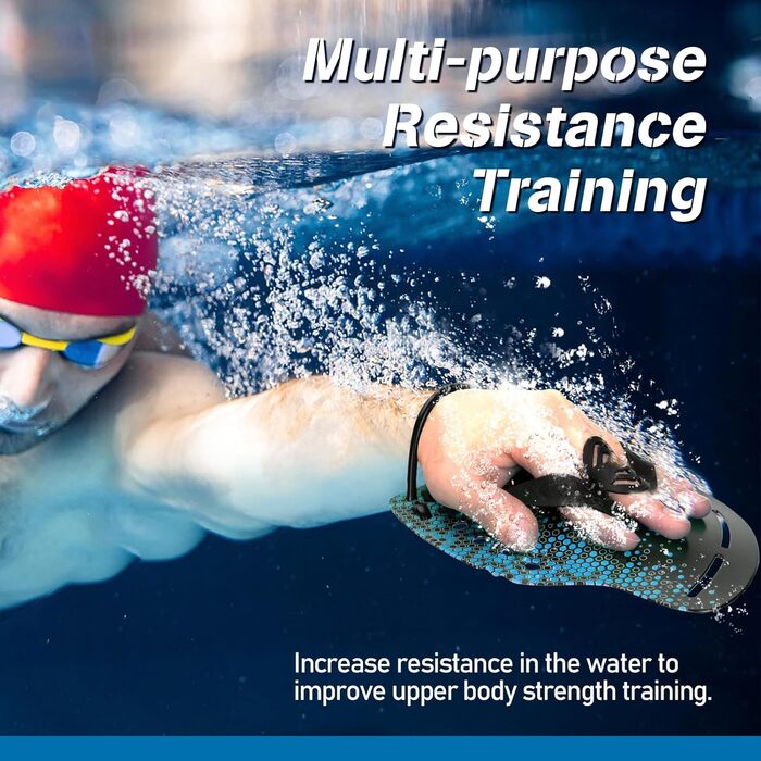 Плавці для плавання Profi, вигнуті, з гідродинамічним дизайном та регульованими силіконовими ремінцями для ефективних вправ на верхню частину тіла, блакитні