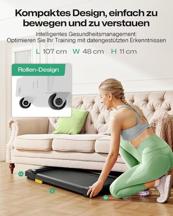 UREVO Smart Walking Pad: Бігова доріжка під стіл з двома амортизаторами, керування через додаток, для дому та офісу
