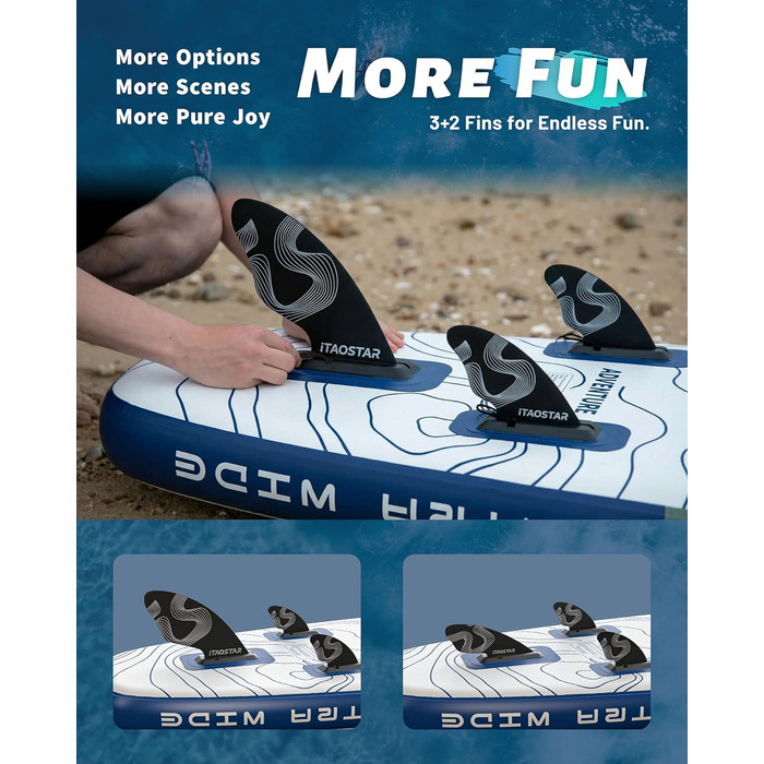 SUP-дошка iTAOSTAR Adventure 365x88/99 см з сидінням, надувний сапборд для підлітків/дорослих, 5 плавників, чорний
