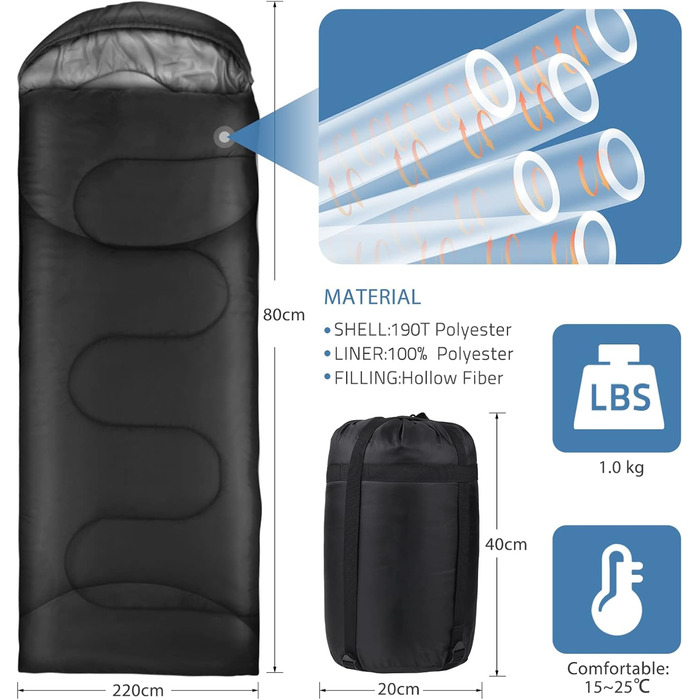 Спальний мішок Outdoor для кемпінгу 3 сезони, дорослий, 2-в-1, теплий, легкий, водонепроникний, для подорожей, хайкінгу та туризму