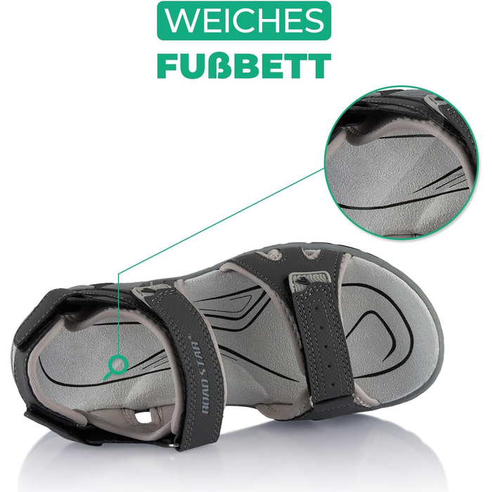 Трекінгові сандалії Fusskleidung для жінок та чоловіків, легкі літні сандалії з міцною прогумованою підошвою, сірі, розмір 37 EU