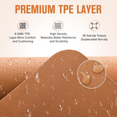 Килимок для йоги Marjar з неслизьким покриттям, фітнес-килимок для занять спортом та йогою, 183 x 61 x 0.6-1 см, помаранчевий